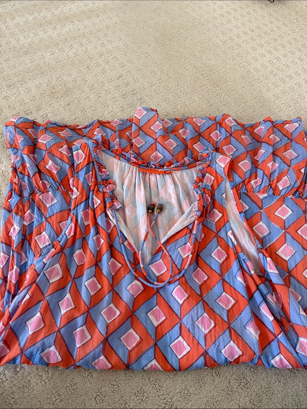 Oliphant mini tank Geometric Print Summer Dress in Coral and Blue - Picture 7 of 7